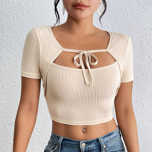 SOLID COLOR FAKE TWO TOP