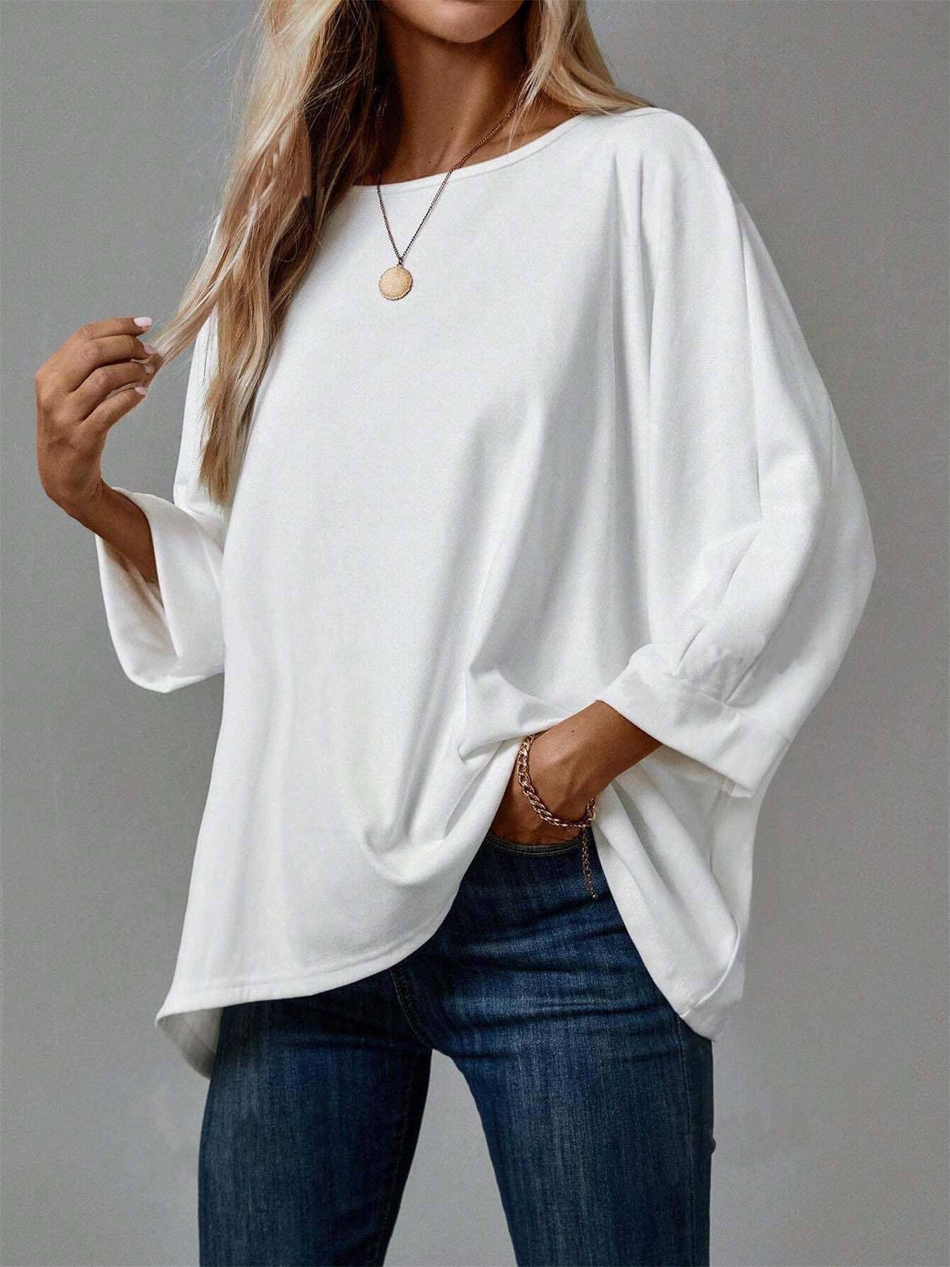 Three-quarter sleeve solid-color T-shirt