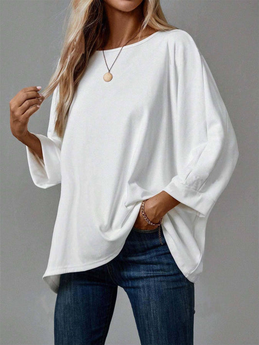 Three-quarter sleeve solid-color T-shirt