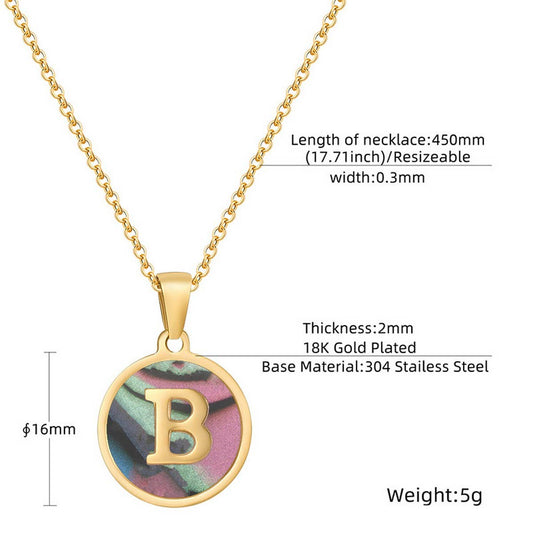 CWAJE1936_Round Stainless Steel Color Shell Letter Necklace