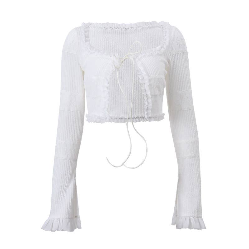 Knitted lace-up cardigan top cake shorts set
