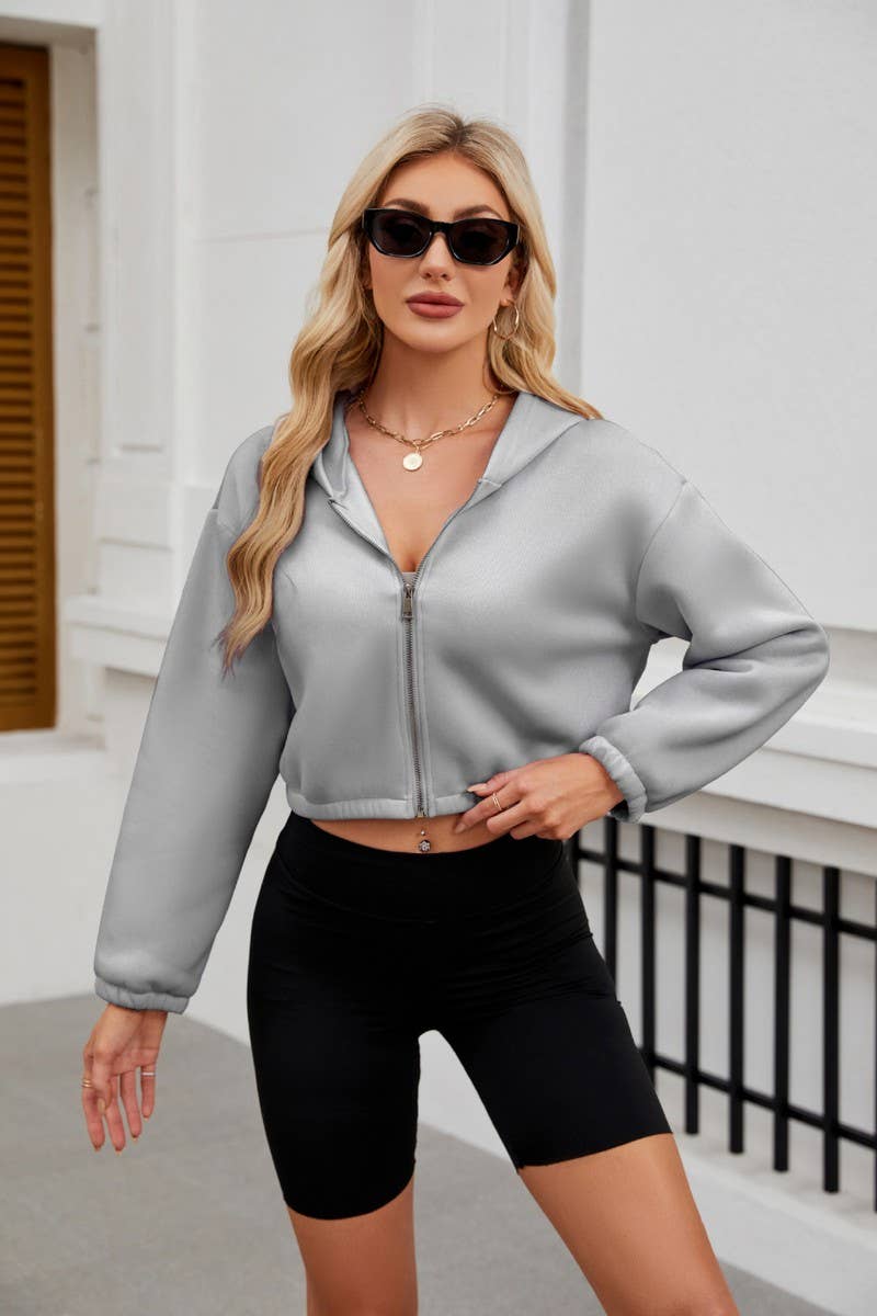 CWOCO0893_SOLID COLOR LONG SLEEVE ZIP-UP HOODIE COATS