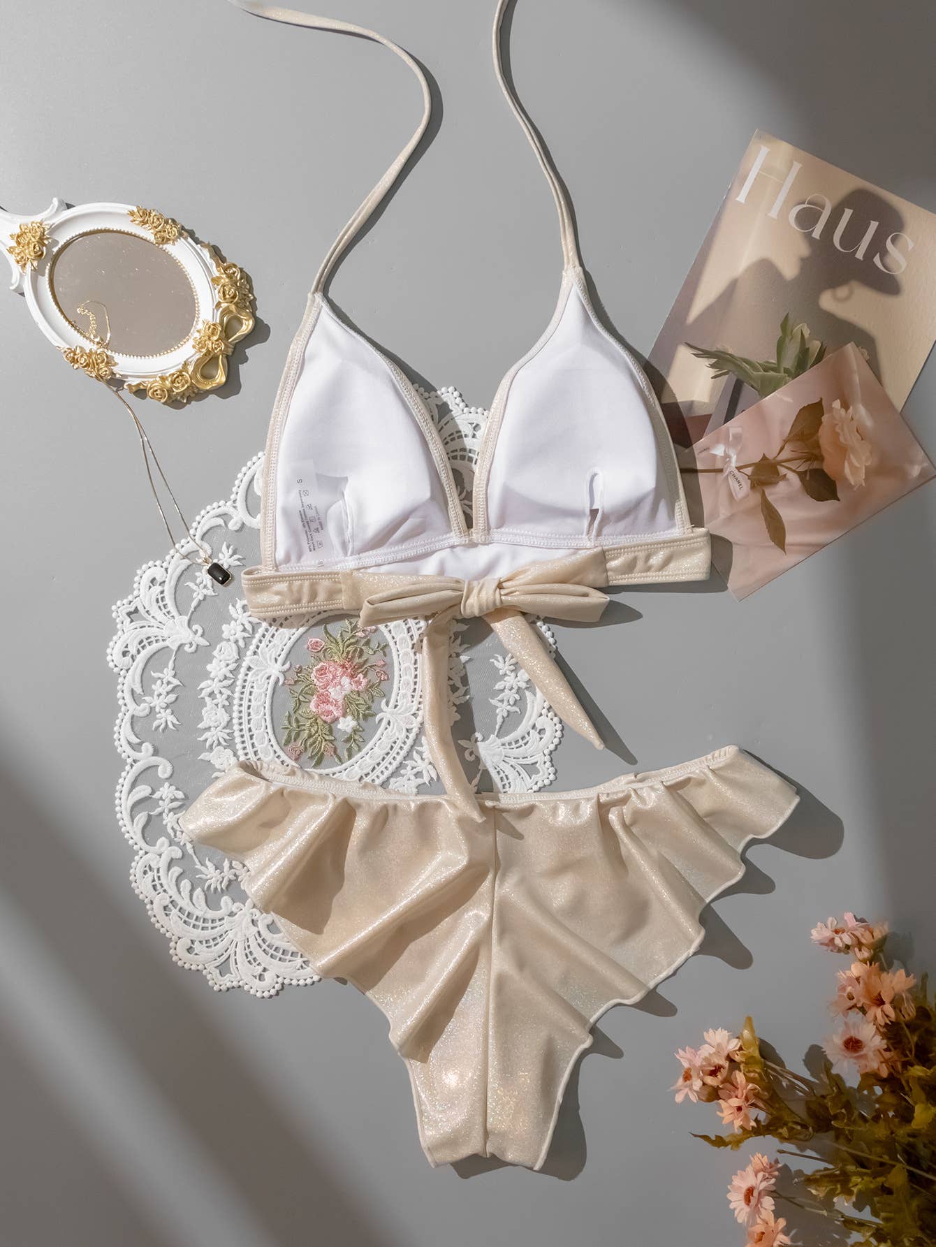 Gold Foil Bikini Set - Sexy Backless Swimsuit