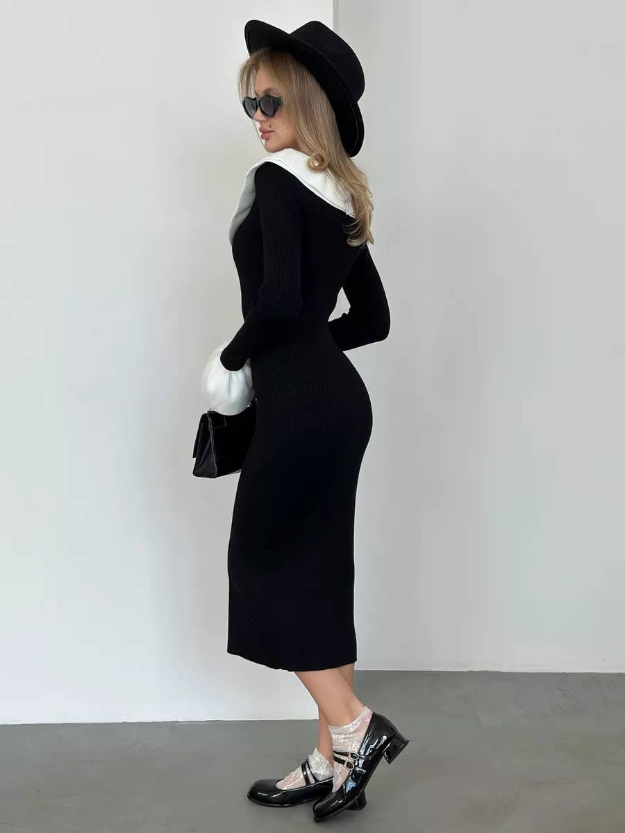 FASHION PATCHWORK COLOR CONTRAST SHEATH DRESS