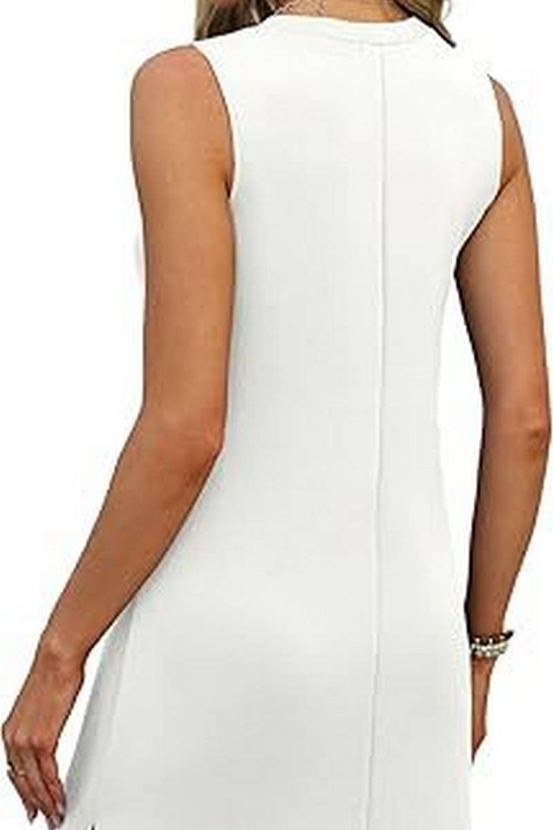 CWDSD8777_V-NECK SLEEVELESS BOTTOM SLIT SOLID COLOR VEST DRE