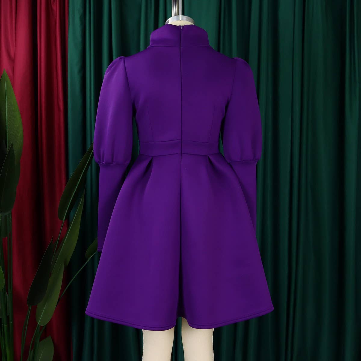 TEMPERAMENT HIGH COLLAR SLIM WAIST A-LINE DRESS