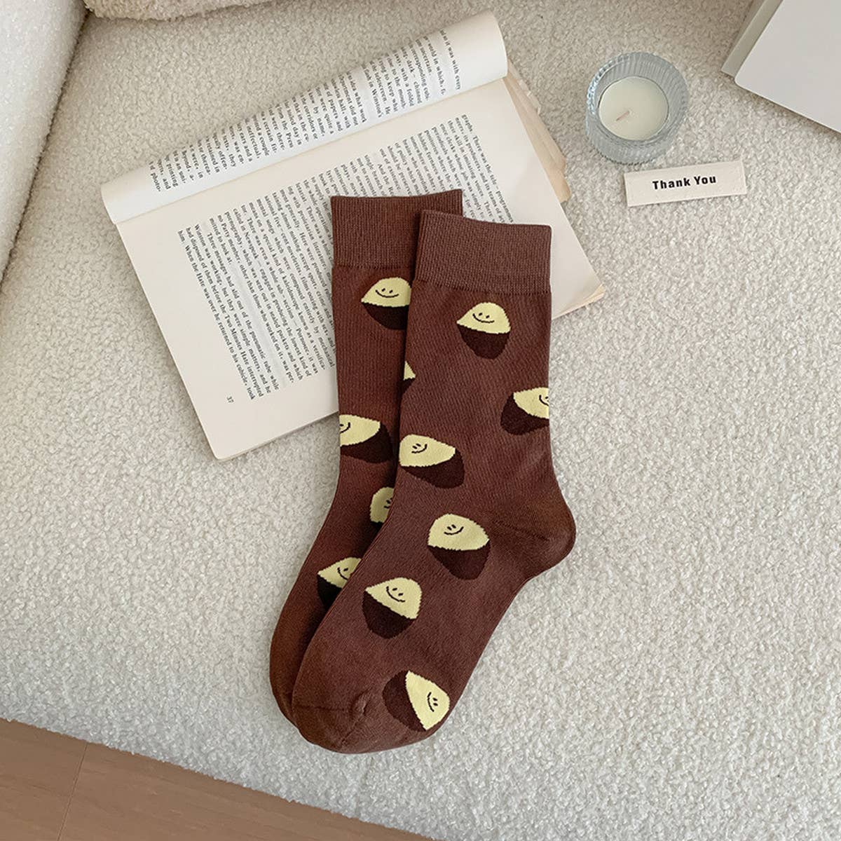 WOMEN BROWN CASUAL PLAID SOCKS