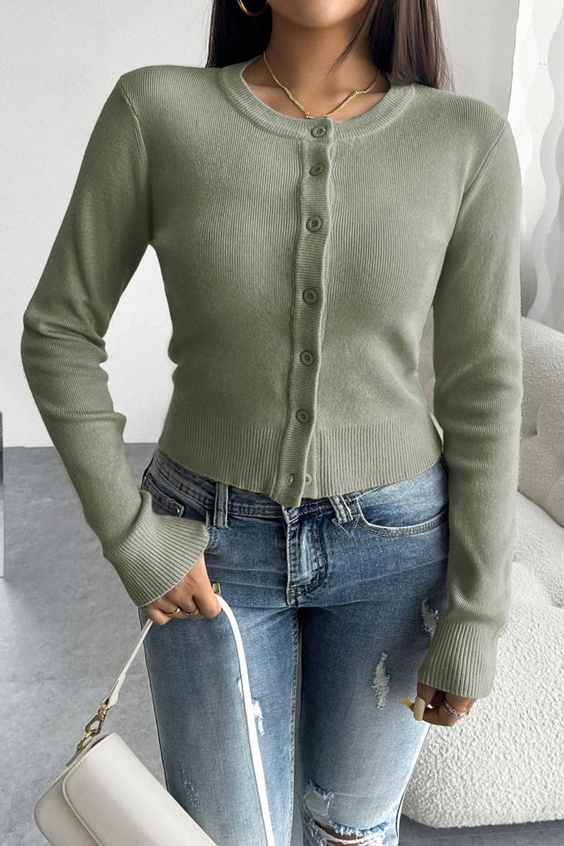 CWOCAL2256_SLIM FIT CARDIGAN BUTTON LONG SLEEVE SWEATER