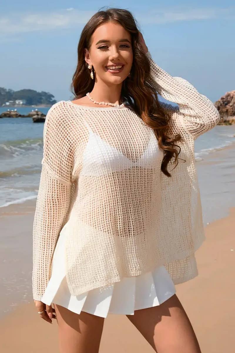 CWTTL1994_LONG SLEEVE FASHION HOLIDAY BIKINI BEACH COVER UP