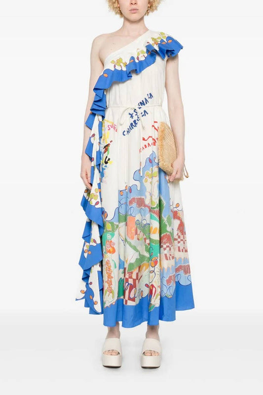 CWDMD5741_TEMPERAMENT OFF-SHOULDER RUFFLED CASUAL DRESS