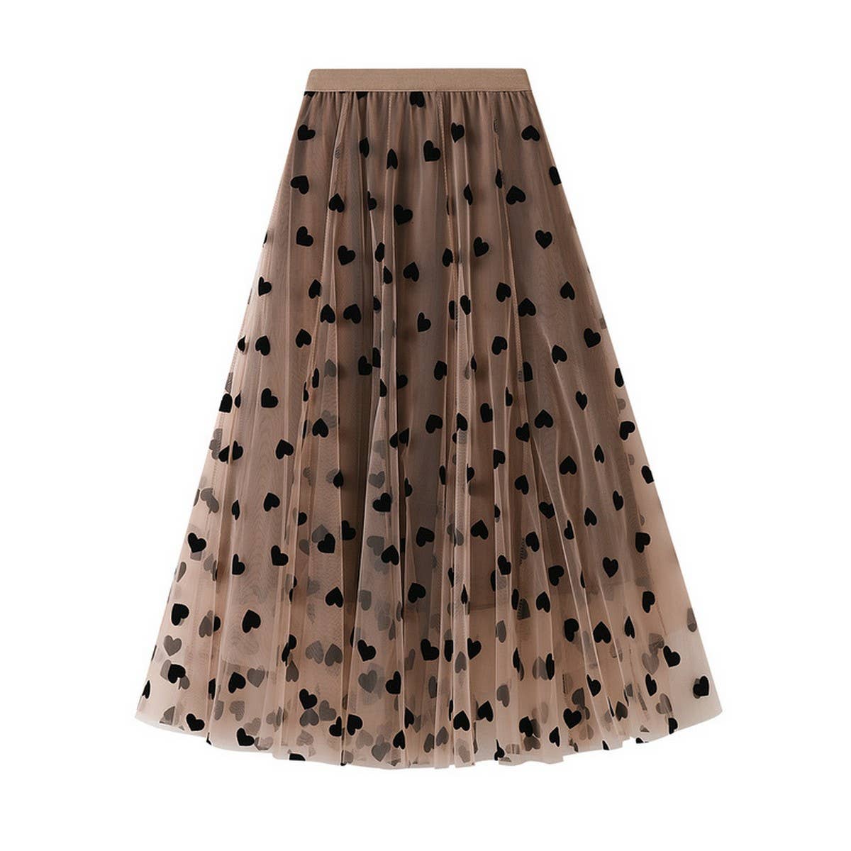 Vintage Heart Flocked Tulle High-Waist Skirt