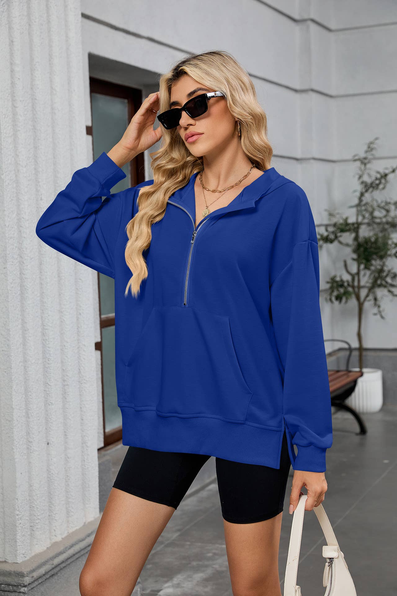 Hooded baggy long-sleeved zipper pocket hoodie
