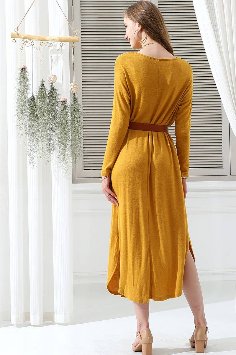 CWDMD823_SOFT AND WARM ROUND NECK SWEATER KNIT TUNIC DRESS