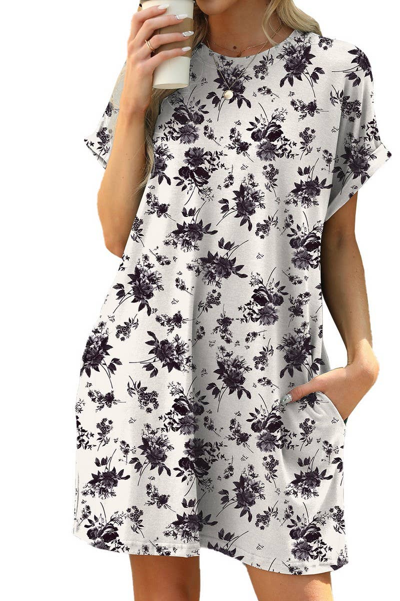 CWDSD7437_SUMMER NEW LOOSE PRINT POCKET DRESS