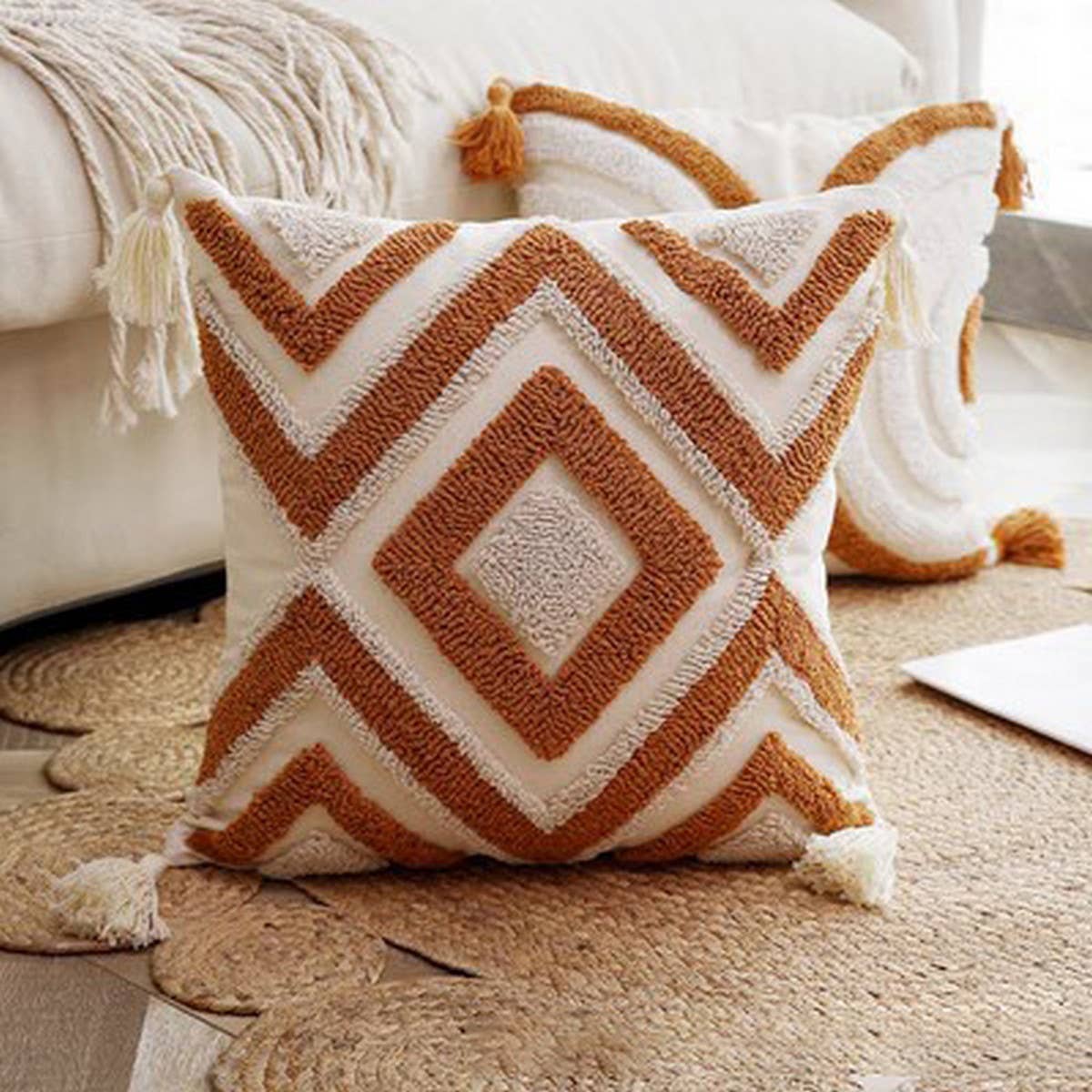 Tufted Tassel Sofa Cushion Boho Style Soft Decor