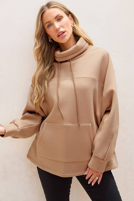 SOLID COLOR CASUAL PULLOVER TURTLENECK HOODIE