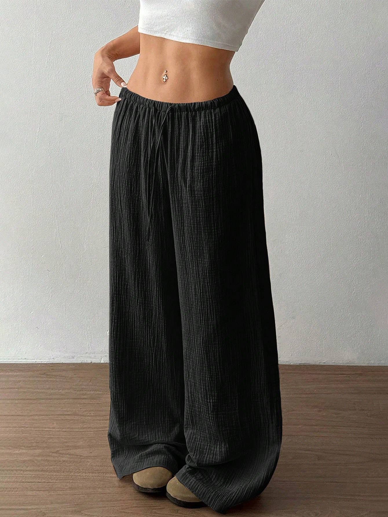 Pure cotton pure color easy wide-legged pants