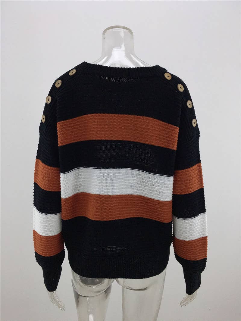 INTERCOLOR PATCHWORK PULLOVER LOOSE SWEATER