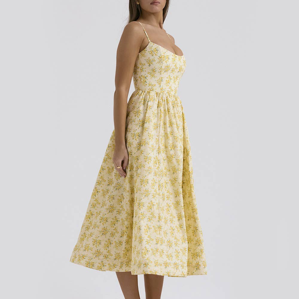 Printed backless sexy long halter dress