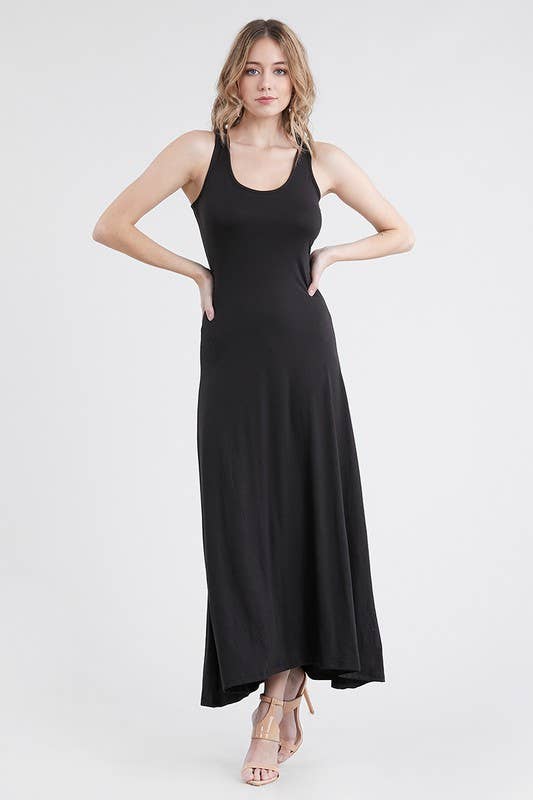 AWDMD281_SLEEVELESS VEST SOLID COLOR KNITTED LONG DRESS