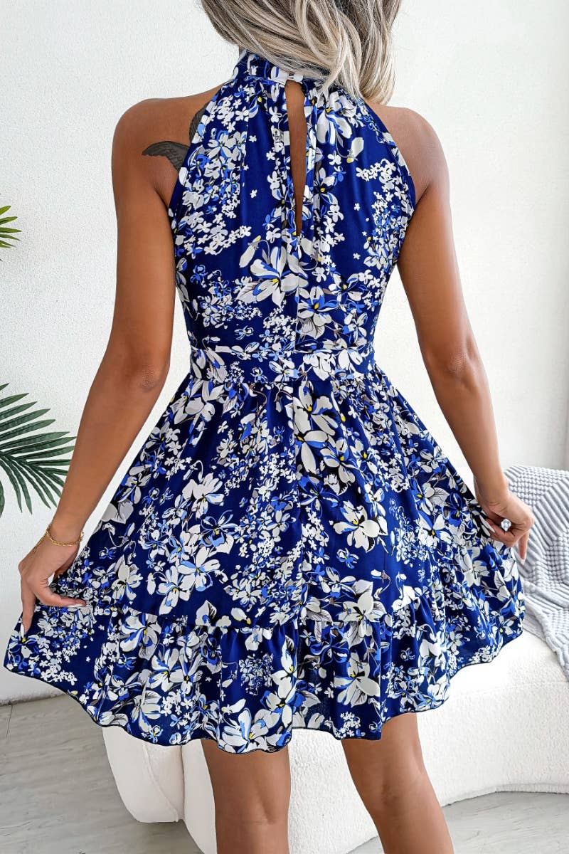 CWDSD4629_SHORT SUMMER LACE-UP FLORAL DRESS WITH RUFFLES