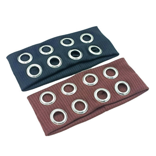 Wide Punk Fabric Headband with Metal Eyelets