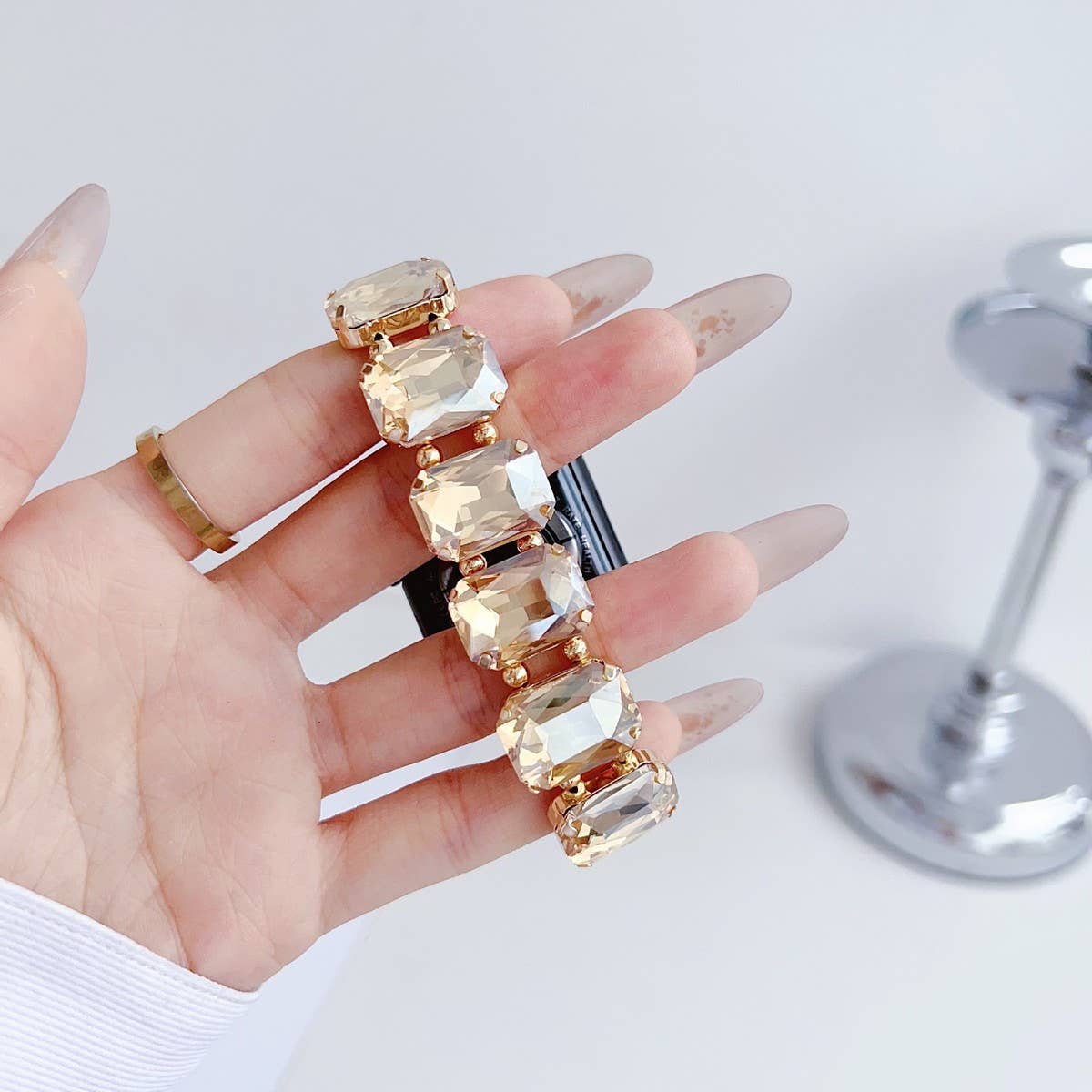 APPLE WATCH 9 RHINESTONE WHITE STONE ELASTIC STRAP_CWASC1561