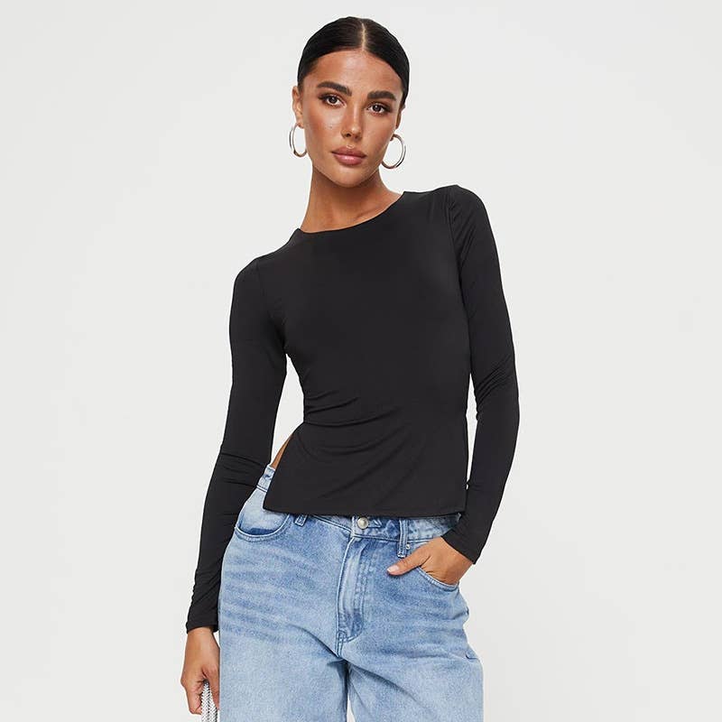 LONG FRONT SHORT BACK LACE-UP SLIM-FIT T-SHIRT