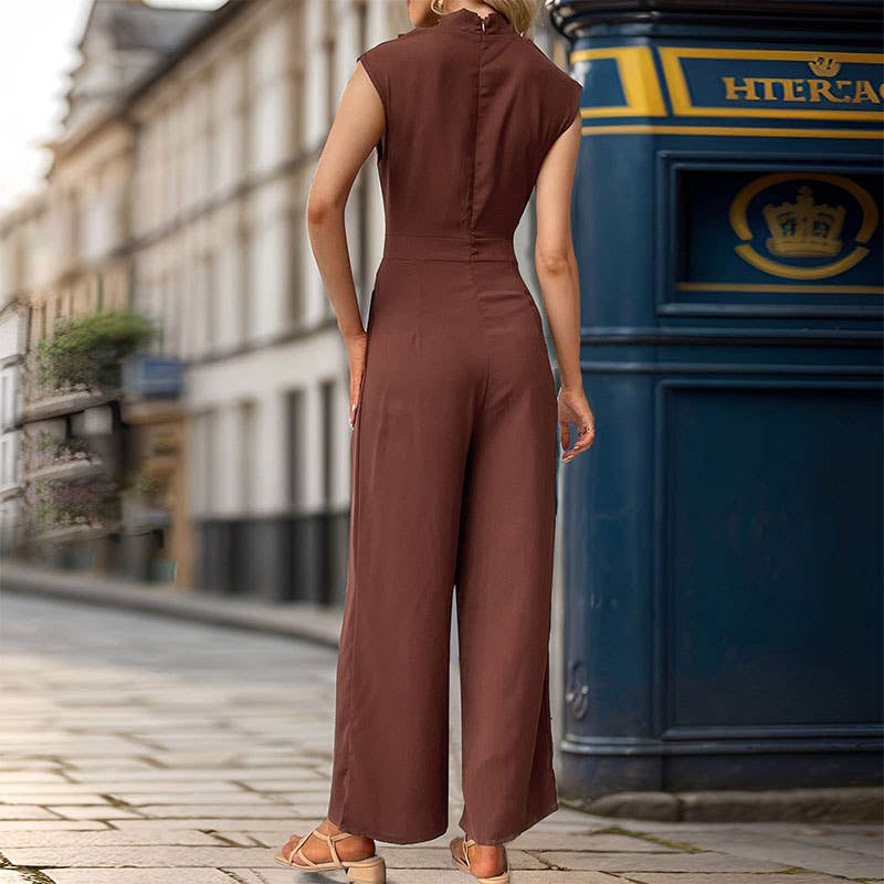 Sleeveless,swing neck,cinched waist,jumpsuit