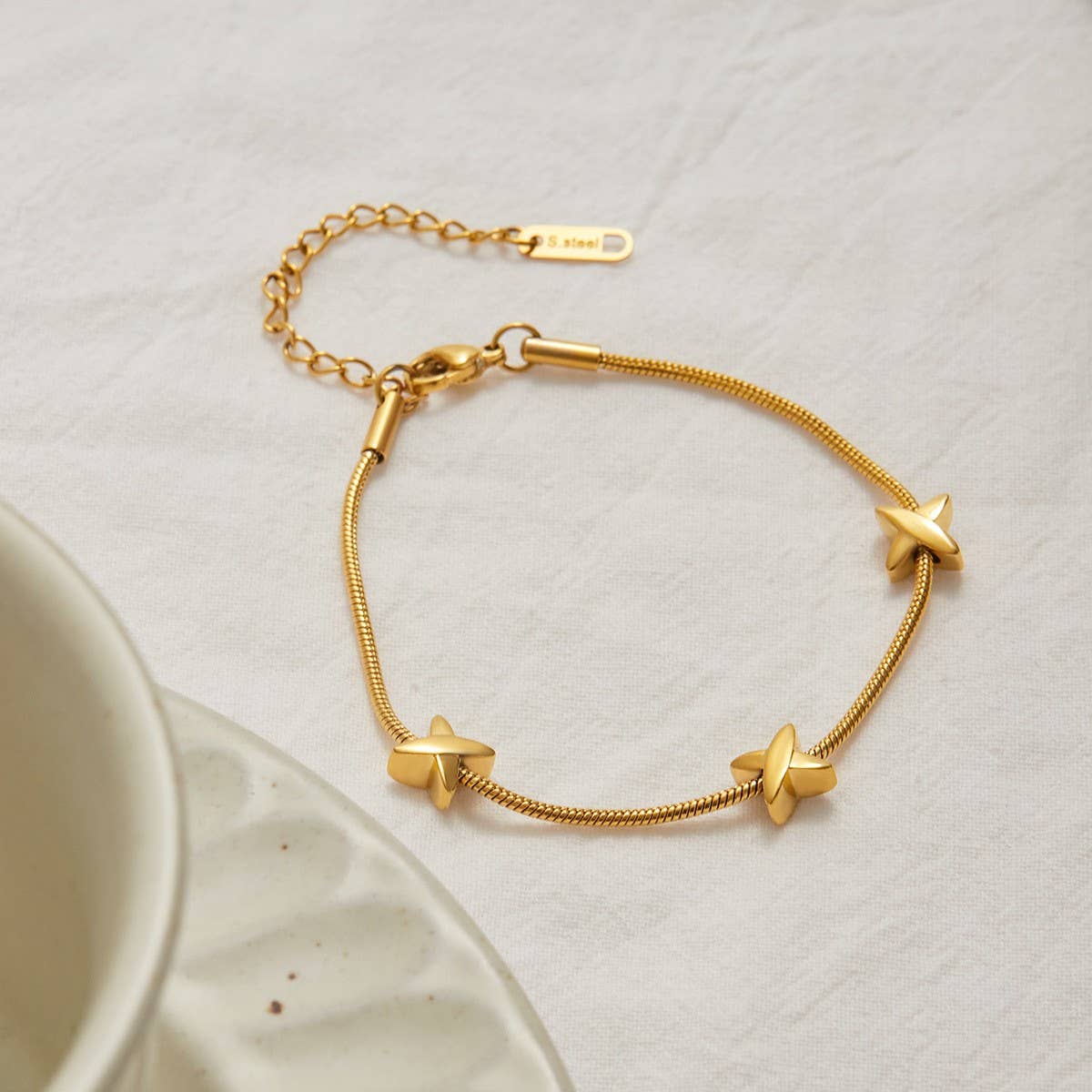 18K Gold X Charm Bracelet, Stainless Steel Design_CWAJE4731