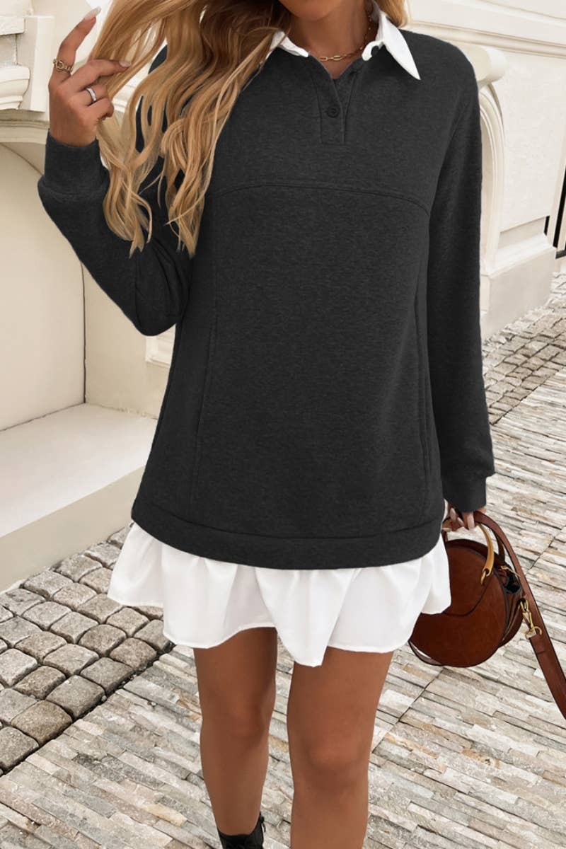 CWDSD6017_POCKET PATCHWORK LONG-SLEEVED HOODIE DRESS