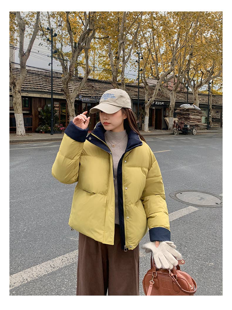 Short standing collar loose thick padded jacket