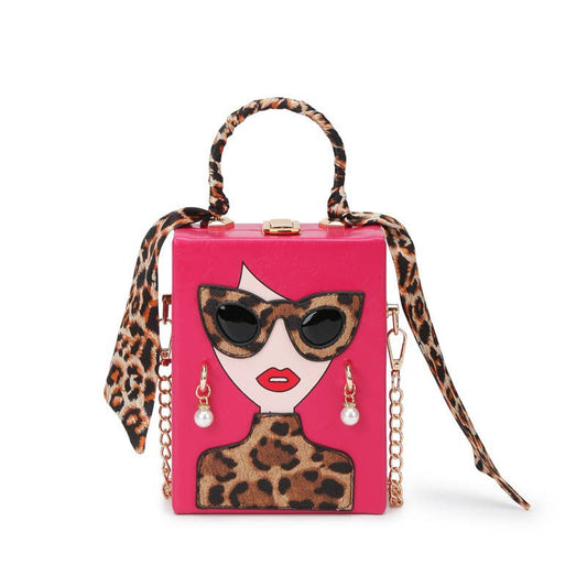 Leopard print hand-held crossbody box bag