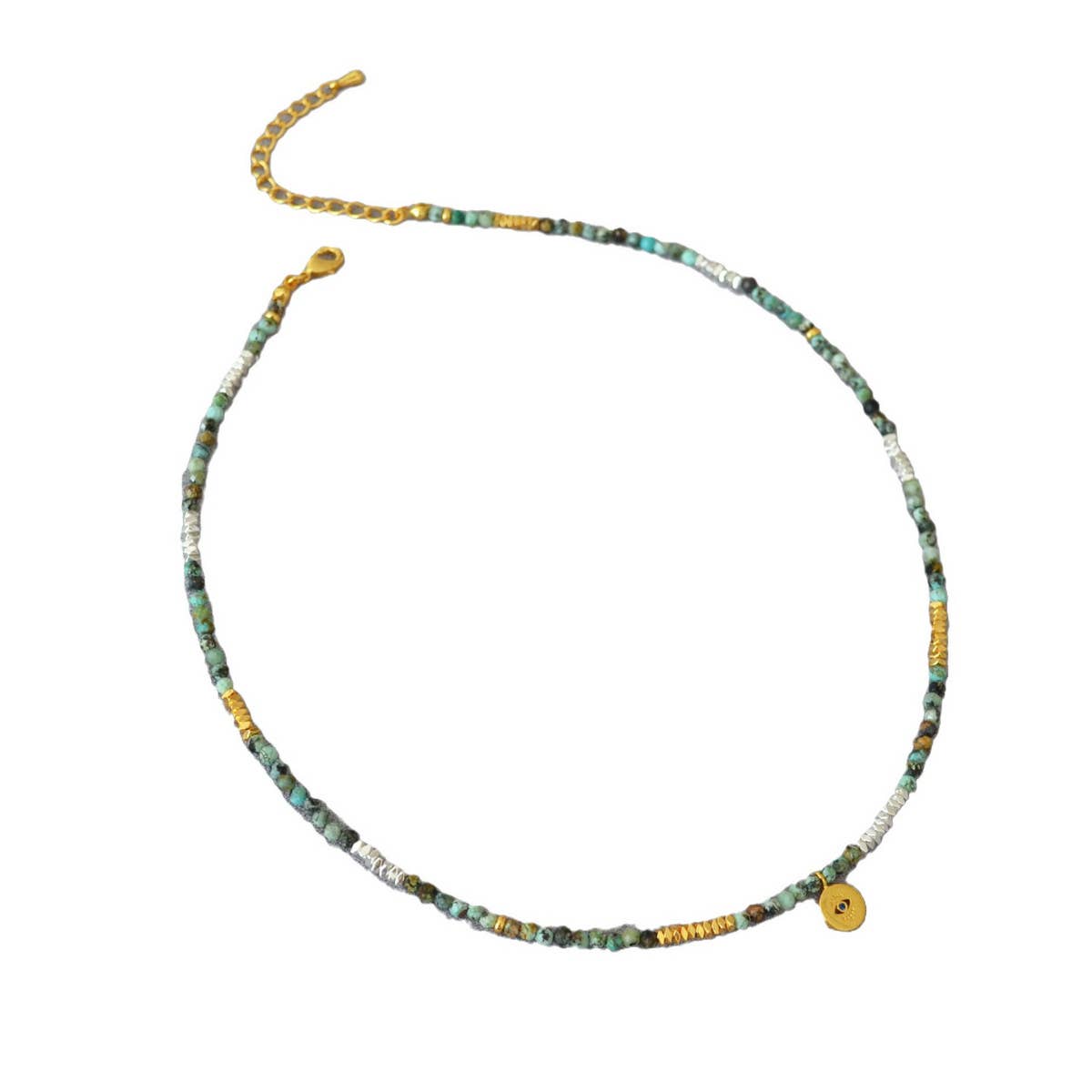 VINTAGE TURQUOISE AND SILVER BEADED NECKLACE