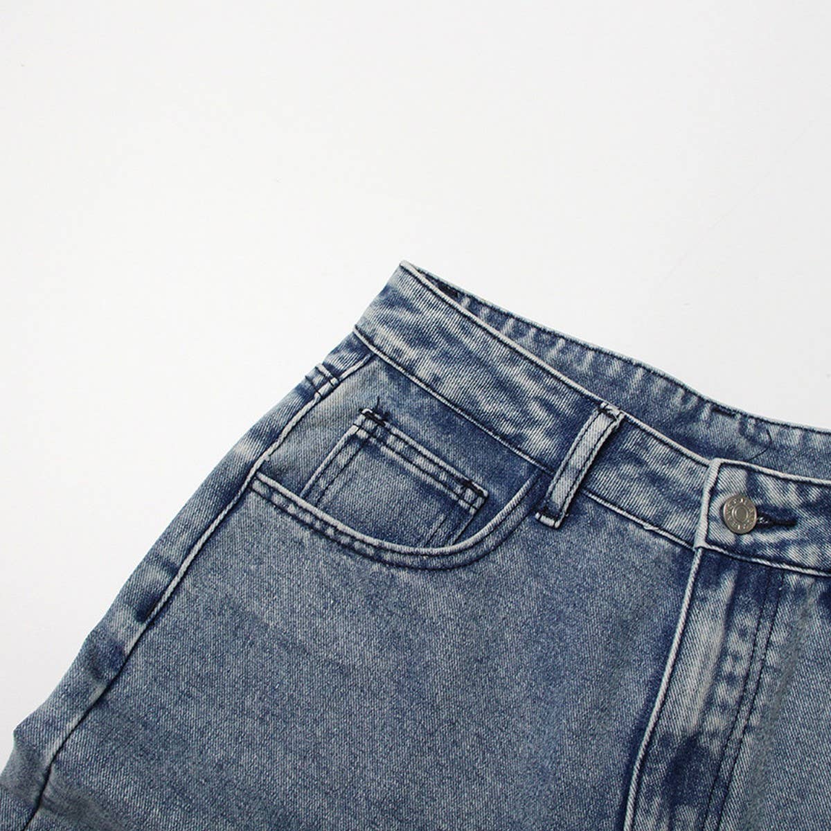 WOMENS PATCHWORK KNEE EXPOSED STRAIGHT LEG JEANS