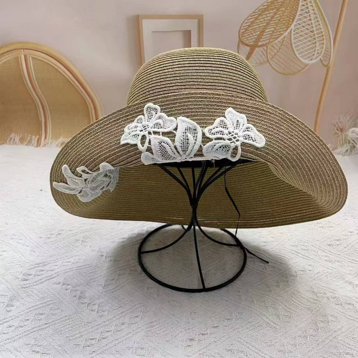 Summer embroidered lace flower sun hat_CWAH3487