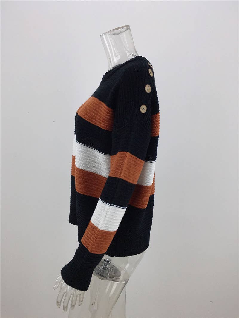 INTERCOLOR PATCHWORK PULLOVER LOOSE SWEATER