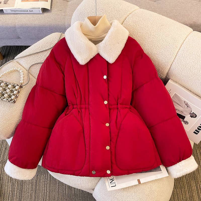 Turn-over collar loose cotton-padded jacket