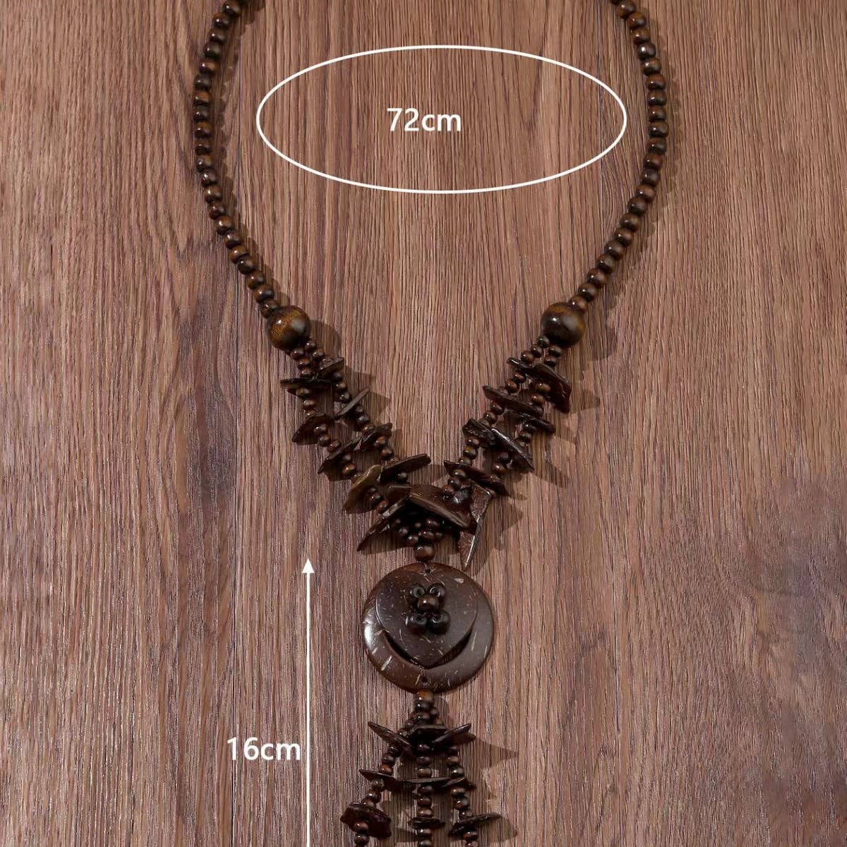 ETHNIC COCONUT SHELL WOOD BEADS VINTAGE NECKLACE
