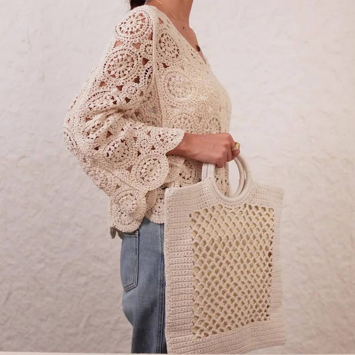NEW SOLID COLOR COTTON ROPE WOVEN BAG_CWAB4715