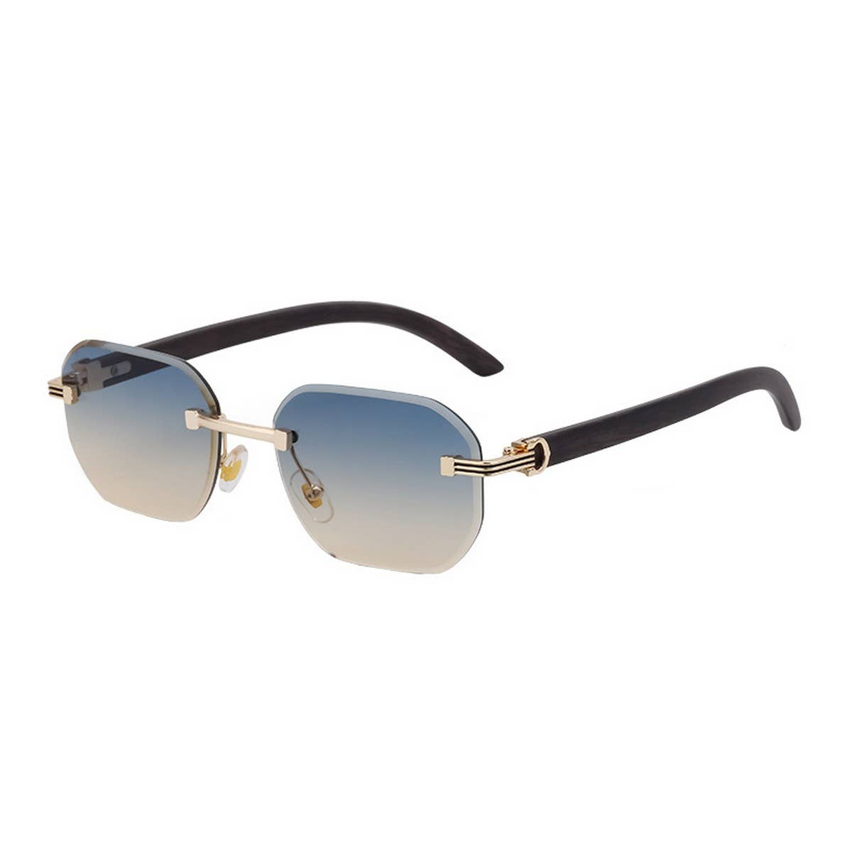 CUT EDGE RIMLESS FAUX WOOD GRAIN TEMPLE SUNGLASSES