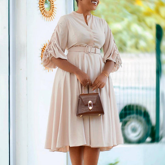 FASHIONABLE AND ELEGANT PLUS SIZE PLEATED DRESS_CWDSD6066
