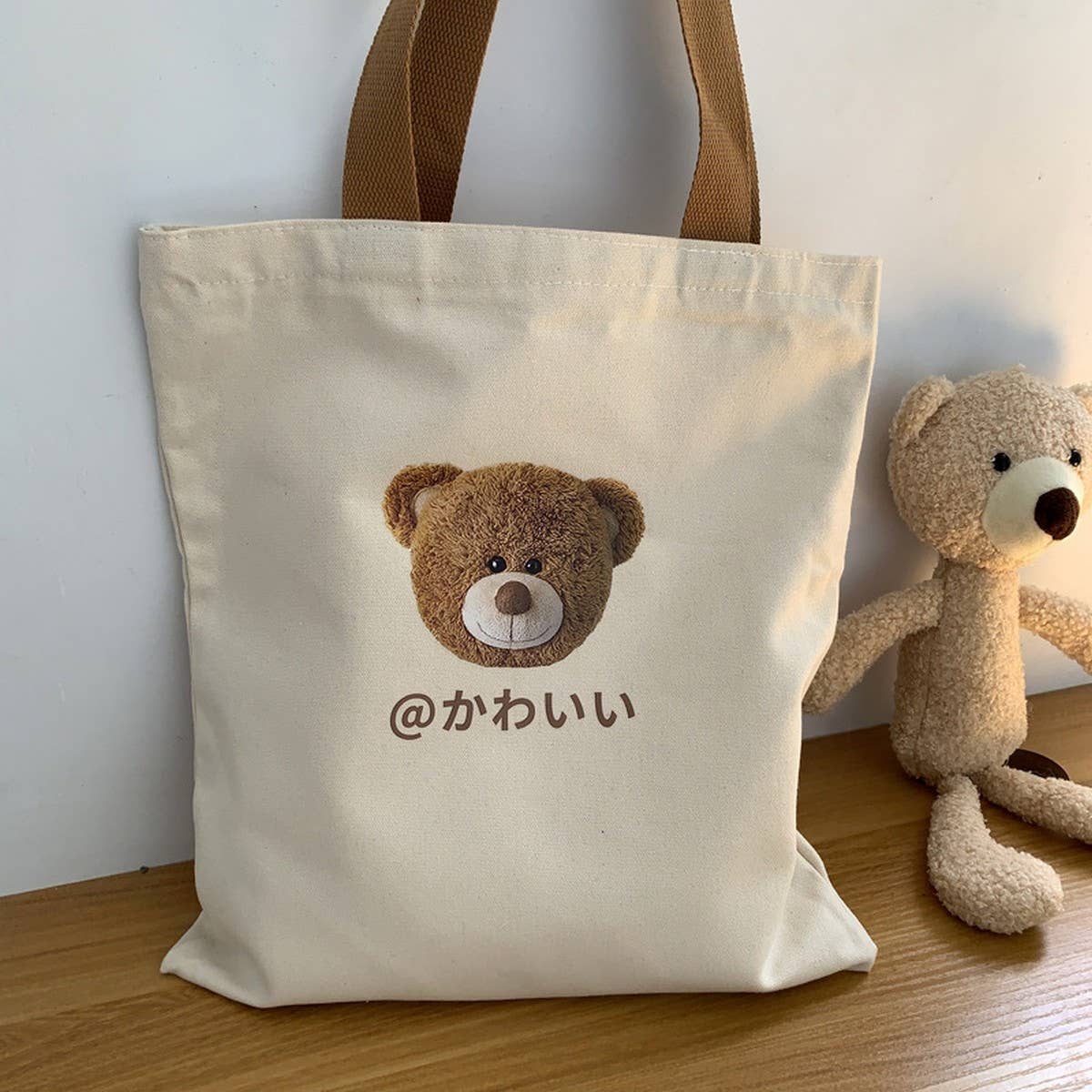 TOTE BAGS CANVAS WITH CUTE BEAR HEAD PATTERN_CWAB2054