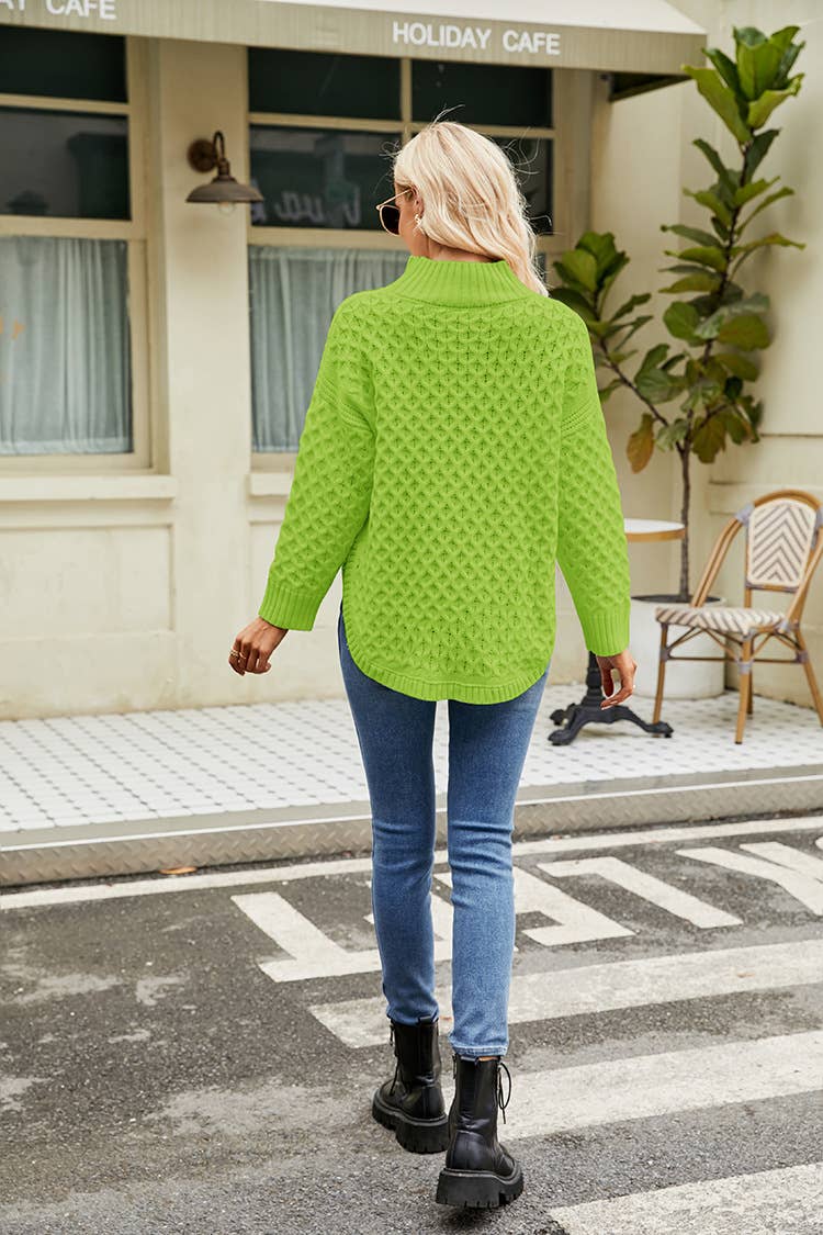 SLOUCHY KNIT SWEATER SOLID COLOR KNIT SWEATER