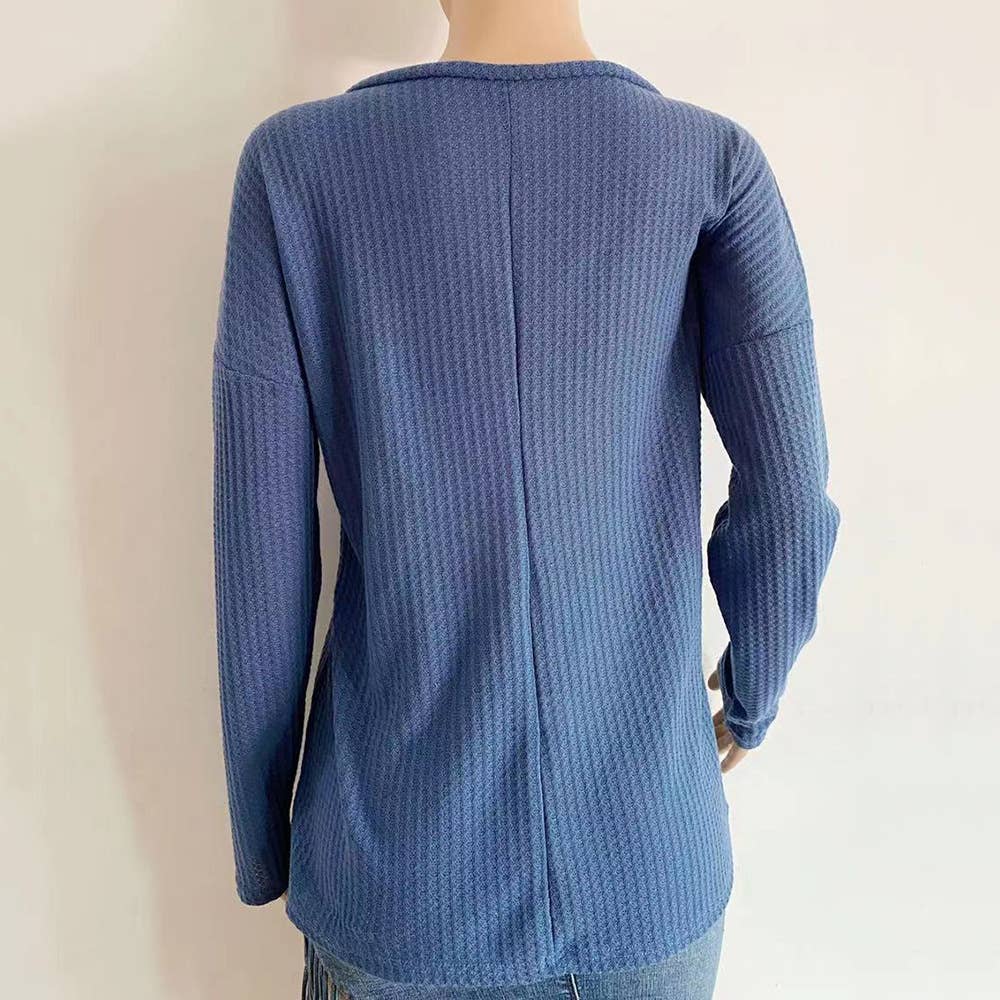 V-neck knitted long-sleeved blouse