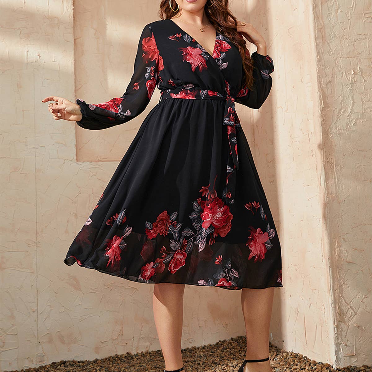 Stylish Plus Size Dress ??Floral Pattern Design_CWDMD5971
