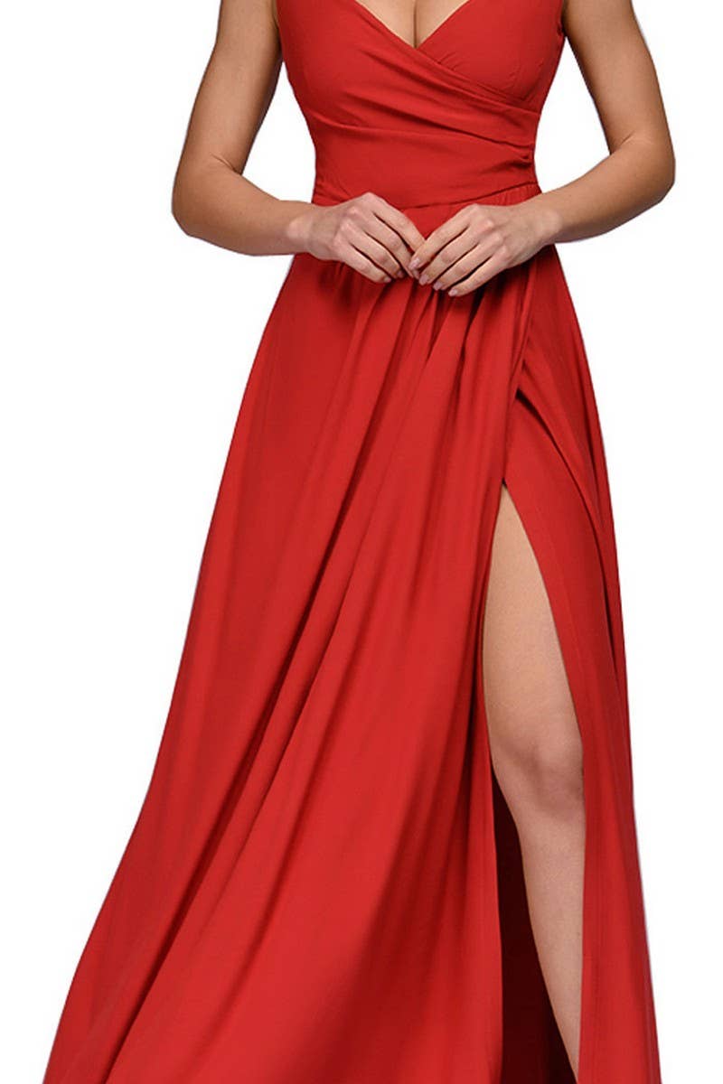 CWDMD5879_SLEEVELESS SOLID COLOR WAIST MAXI GOWN DRESS