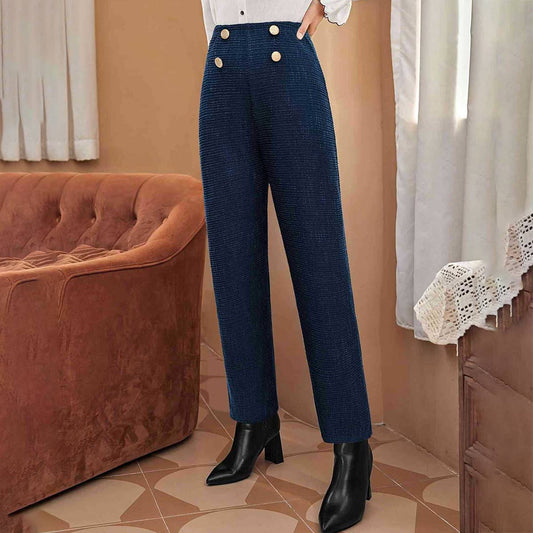 HIGH-WAISTED DOUBLE-BREASTED STRAIGHT-LEG PANTS