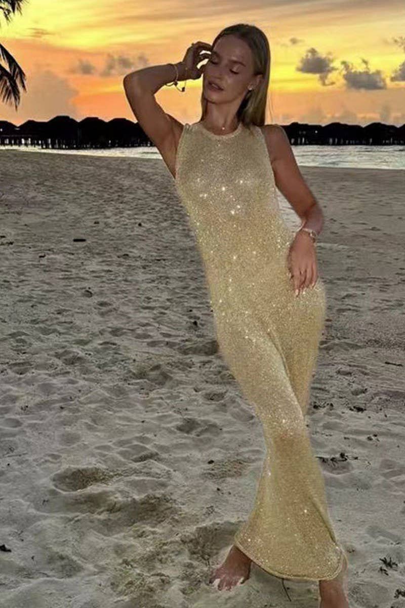 CWDMD4740_BACKLESS TIGHT SEQUINED BEACH LONG DRESS