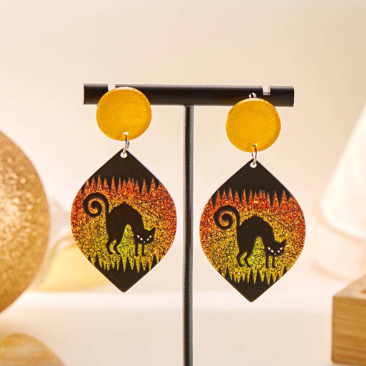 HALLOWEEN FUNNY PUMPKIN BAT LEAF EARRINGS